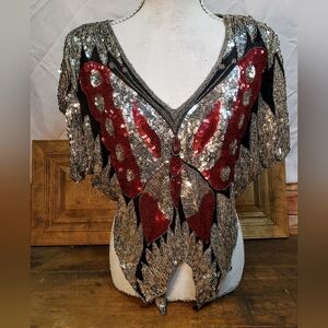 Vintage Sequence Butterfly Cropped Top
